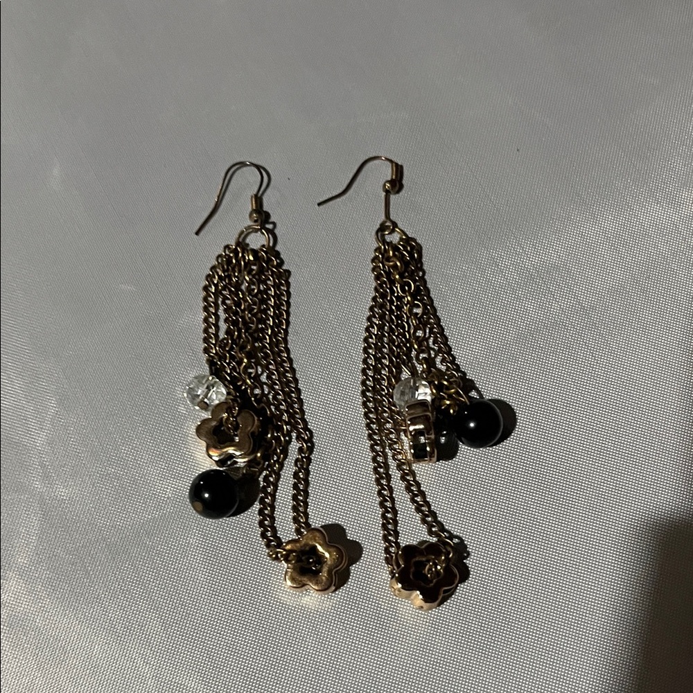 Elegant Gold and Black Dangle Earrings